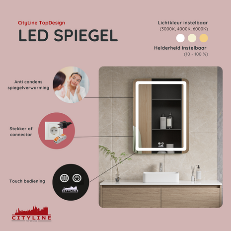 Moderne Badkamer Spiegel  &quot;Bosa&quot; - 80 x 60 cm - LED &amp; Anti-condens