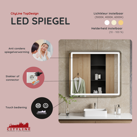 Moderne Badkamer Spiegel  &quot;Bosa&quot; - 80 x 90 cm - LED &amp; Anti-condens