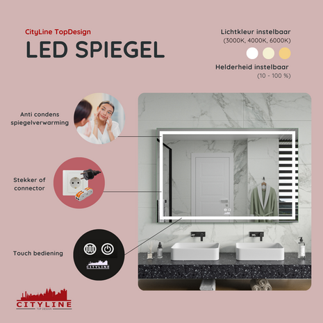 Moderne Badkamer Spiegel  &quot;Ottana&quot; - 80 x 120 cm - LED &amp; Anti-condens