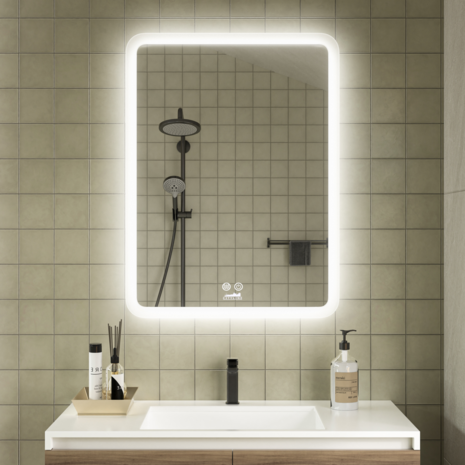 Moderne Badkamer Spiegel  &quot;Alghero&quot; - 80 x 60 cm - LED &amp; Anti-condens