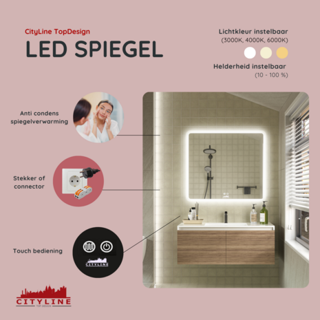 Moderne Badkamer Spiegel  &quot;Alghero&quot; - 80 x 90 cm - LED &amp; Anti-condens