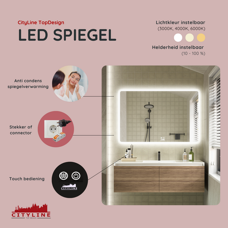 Moderne Badkamer Spiegel  &quot;Alghero&quot; - 80 x 120 cm - LED &amp; Anti-condens