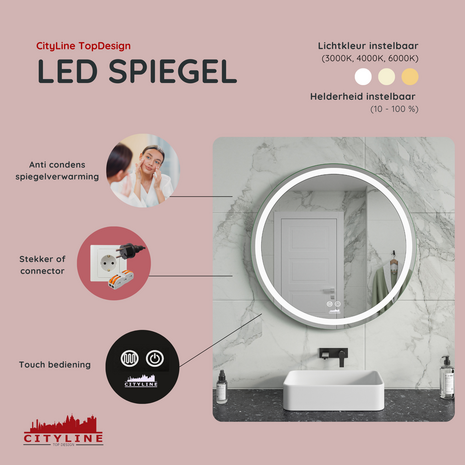 Moderne Badkamer Spiegel  &quot;Villamar&quot; - Rond - 70 cm - LED &amp; Anti-condens
