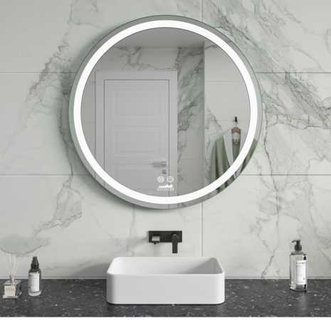 Moderne Badkamer Spiegel  &quot;Villamar&quot; - Rond - 70 cm - LED &amp; Anti-condens