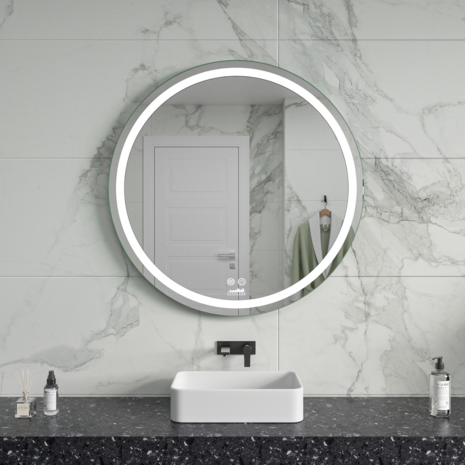 Moderne Badkamer Spiegel  &quot;Villamar&quot; - Rond - 80 cm - LED &amp; Anti-condens 