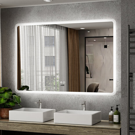 Moderne Badkamer Spiegel  "Alghero" - 80 x 120 cm - LED &amp; Anti-condens