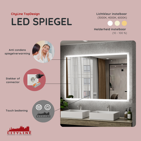 Moderne Badkamer Spiegel  "Oristano" - 80 x 120 cm - LED &amp; Anti-condens