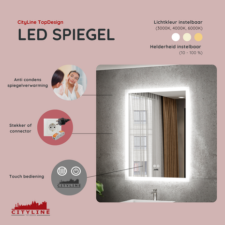 Moderne Badkamer Spiegel  "Oristano" - 80 x 60 cm - LED &amp; Anti-condens