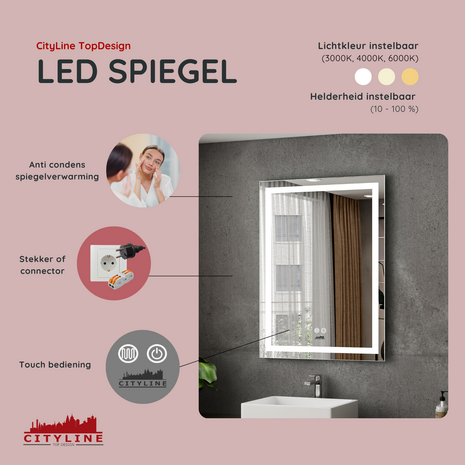 Moderne Badkamer Spiegel  "Ottana" - 80 x 60 cm - LED &amp; Anti-condens