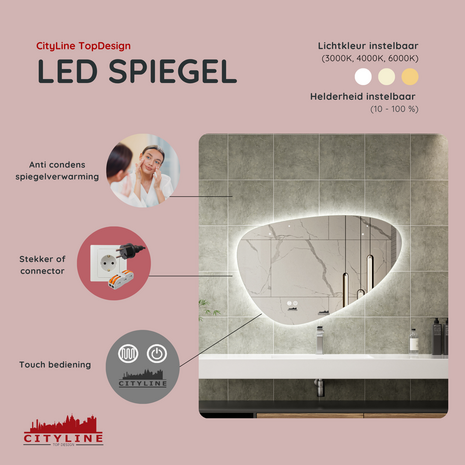 Moderne Badkamer Spiegel  "Sassari" - 60 x 90 cm - LED &amp; Anti-condens