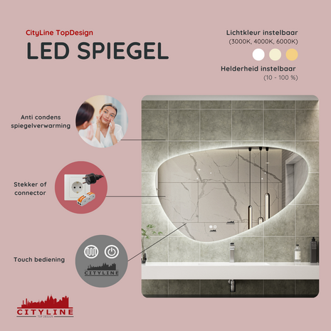 Moderne Badkamer Spiegel  "Sassari" - 75 x 120 cm - LED &amp; Anti-condens