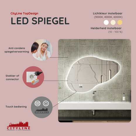 Moderne Badkamer Spiegel  "Orroli" - 60 x 90 cm - LED &amp; Anti-condens
