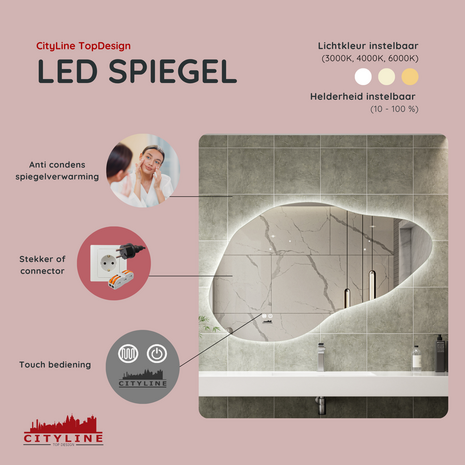 Moderne Badkamer Spiegel "Orroli" - 75 x 120 cm - LED &amp; Anti-condens