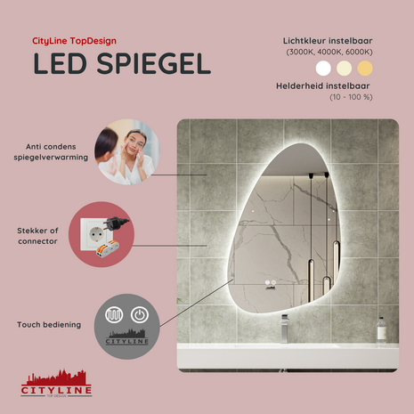 Moderne Badkamer Spiegel "Monti" - 90 x 60 cm - LED &amp; Anti-condens