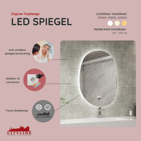 Moderne Badkamer Spiegel "Bardosu" - 80 x 60 cm - LED &amp; Anti-condens
